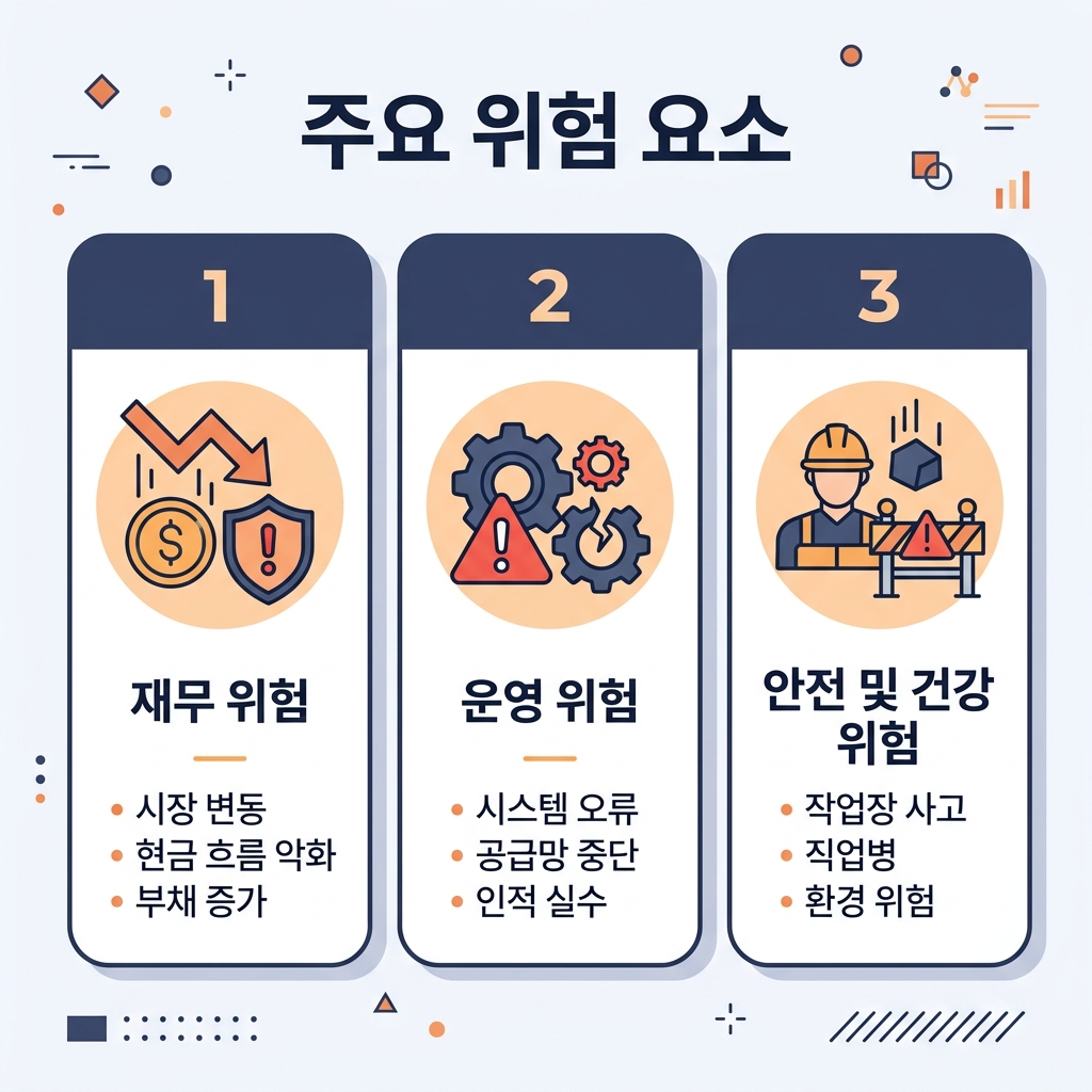 우주항공 관련주의 주요 리스크 세 가지를 정리한 이미지