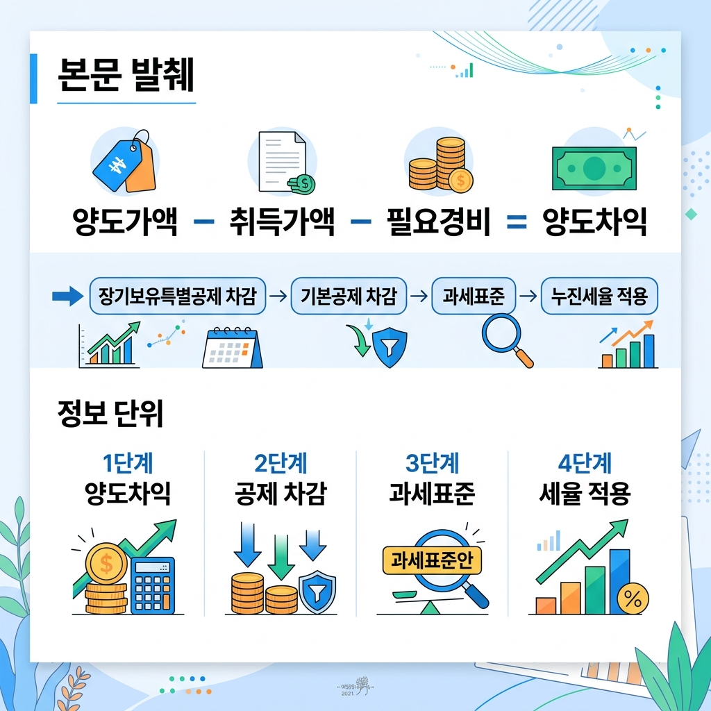 양도소득세 계산 단계 양도차익에서 과세표준까지 흐름도