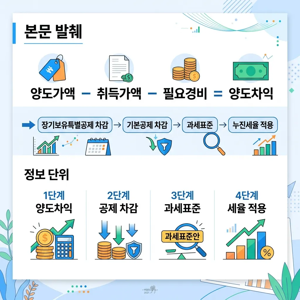 양도소득세 계산 단계 양도차익에서 과세표준까지 흐름도
