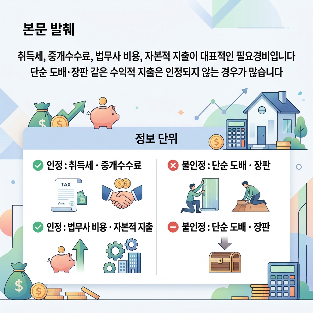 양도소득세 필요경비 인정 항목과 불인정 항목 비교 도식