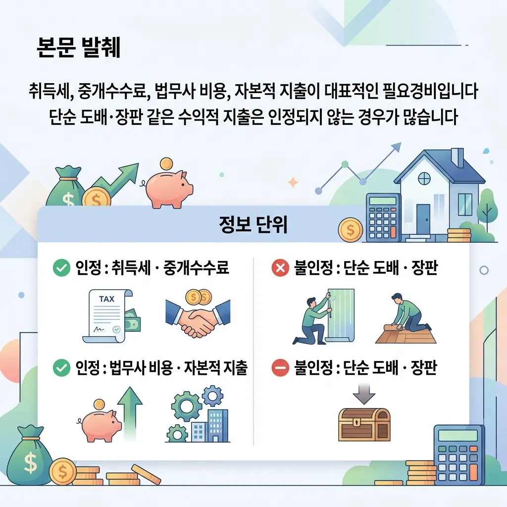 양도소득세 필요경비 인정 항목과 불인정 항목 비교 도식