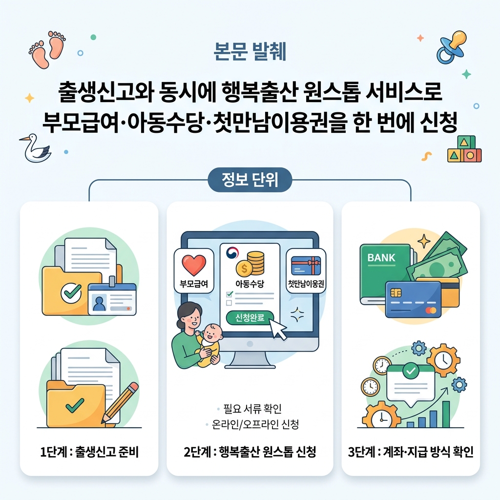출생신고와 함께 출산 지원금·부모급여를 원스톱으로 신청하는 절차 흐름도