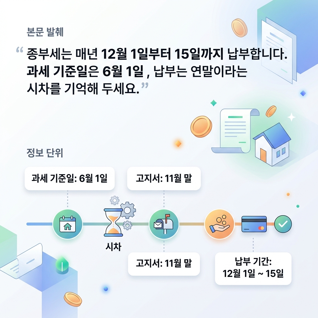 종부세 과세 기준일과 고지 납부 시기를 달력 형태로 정리한 이미지