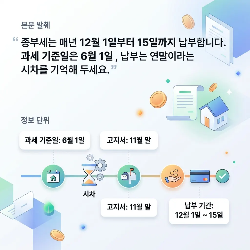 종부세 과세 기준일과 고지 납부 시기를 달력 형태로 정리한 이미지