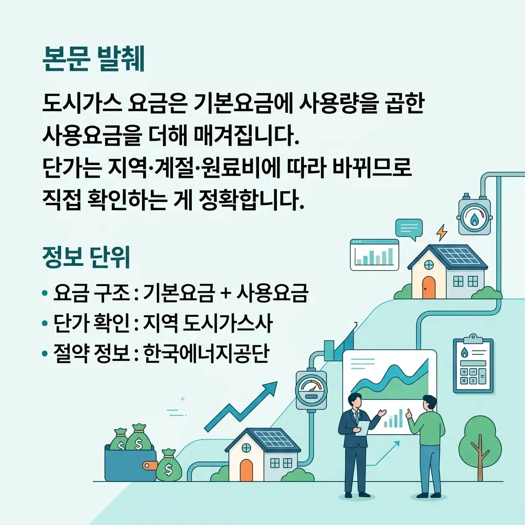 도시가스 요금 구조와 정확한 단가 확인 경로를 정리한 안내 도식