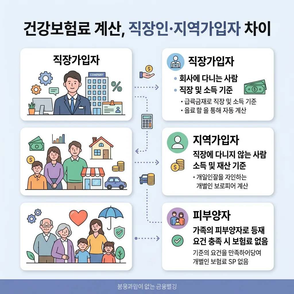 건강보험 가입자 유형 직장 지역 피부양자 분류 구조도