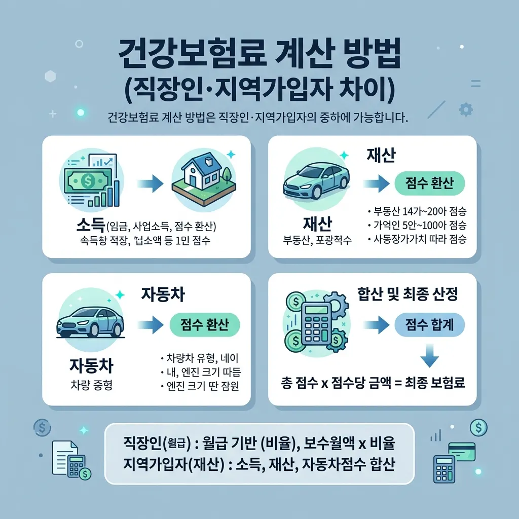 지역가입자 건강보험료 소득 재산 자동차 점수 합산 구조도