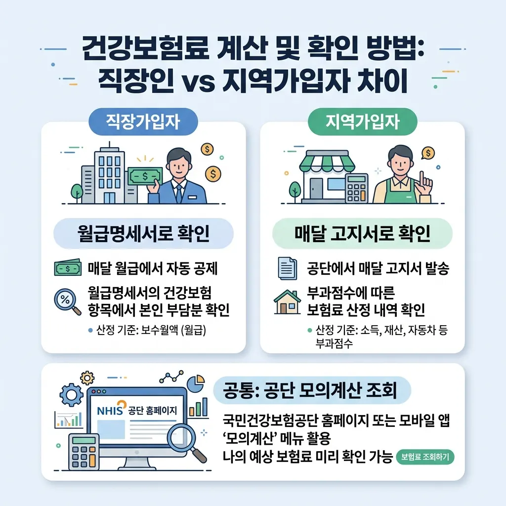 건강보험료 확인 방법 모의계산 고지서 월급명세서 체크리스트