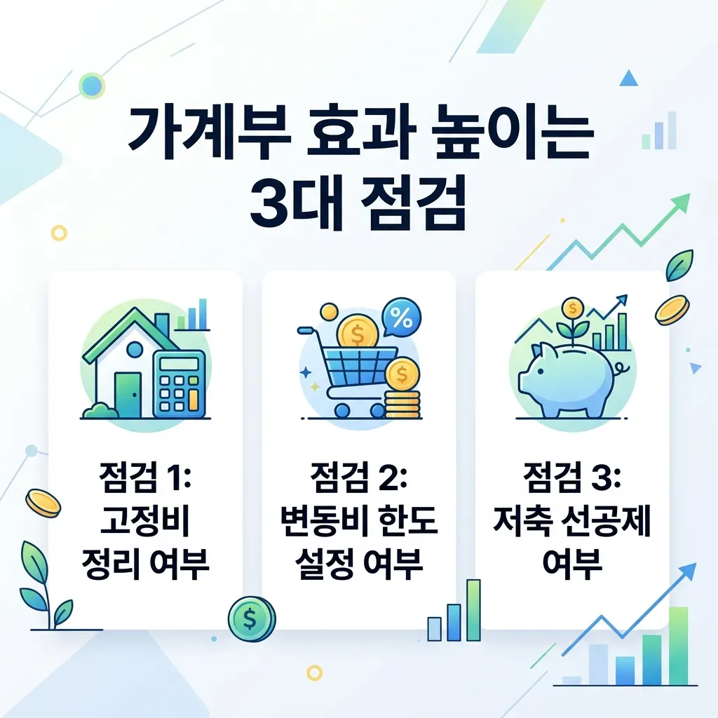가계부 작성과 소비 습관 점검을 위한 항목별 체크리스트 이미지