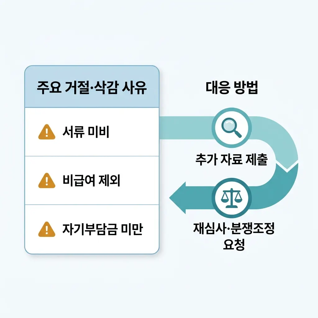 실손보험 청구 거절과 삭감의 주요 사유와 대응 방법을 정리한 안내 이미지