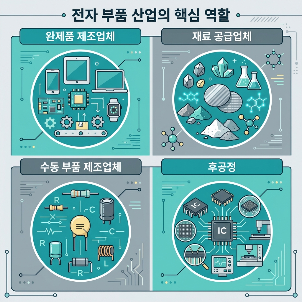 MLCC 관련주를 완성품·소재·부품으로 묶은 비교 이미지