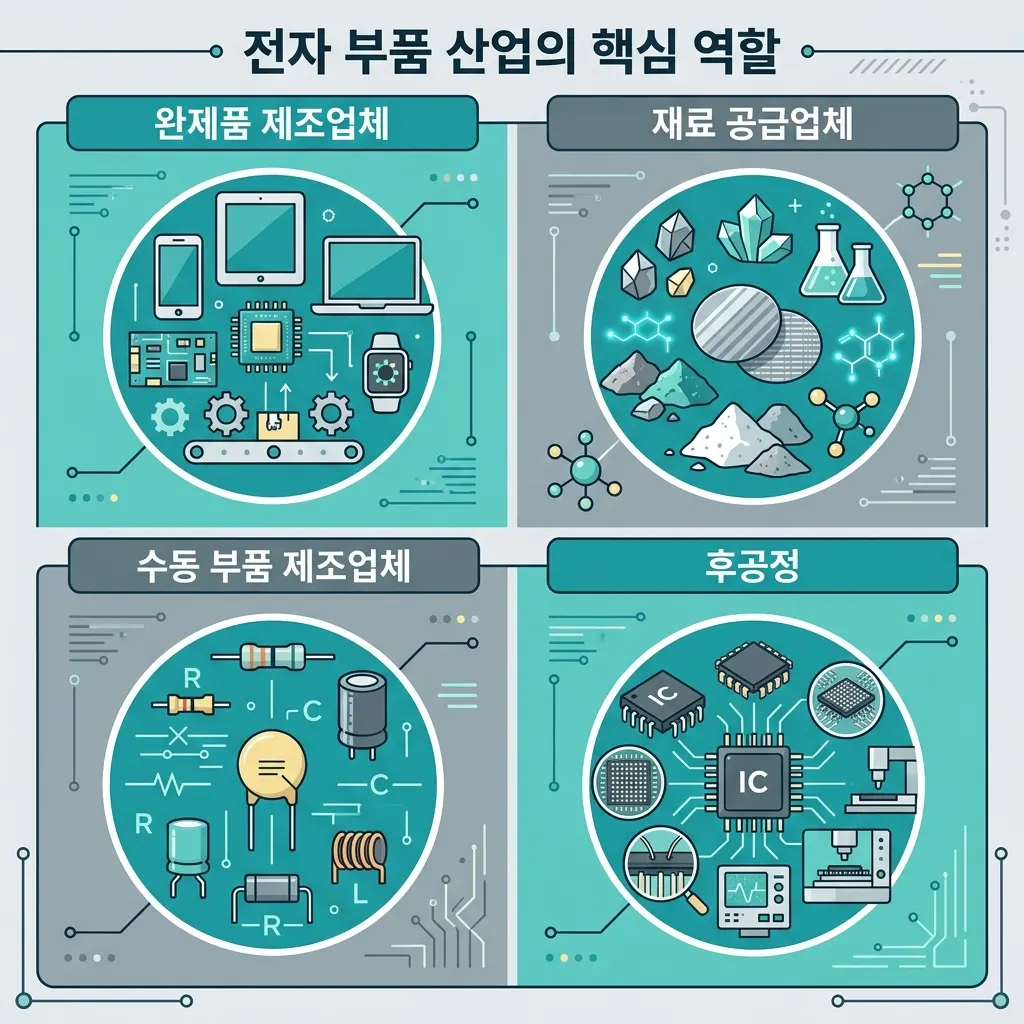 MLCC 관련주를 완성품·소재·부품으로 묶은 비교 이미지