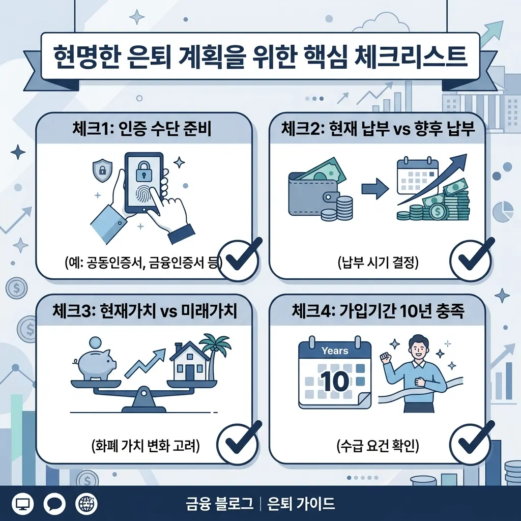 국민연금 예상 수령액 조회 전 확인할 체크리스트 항목 도식
