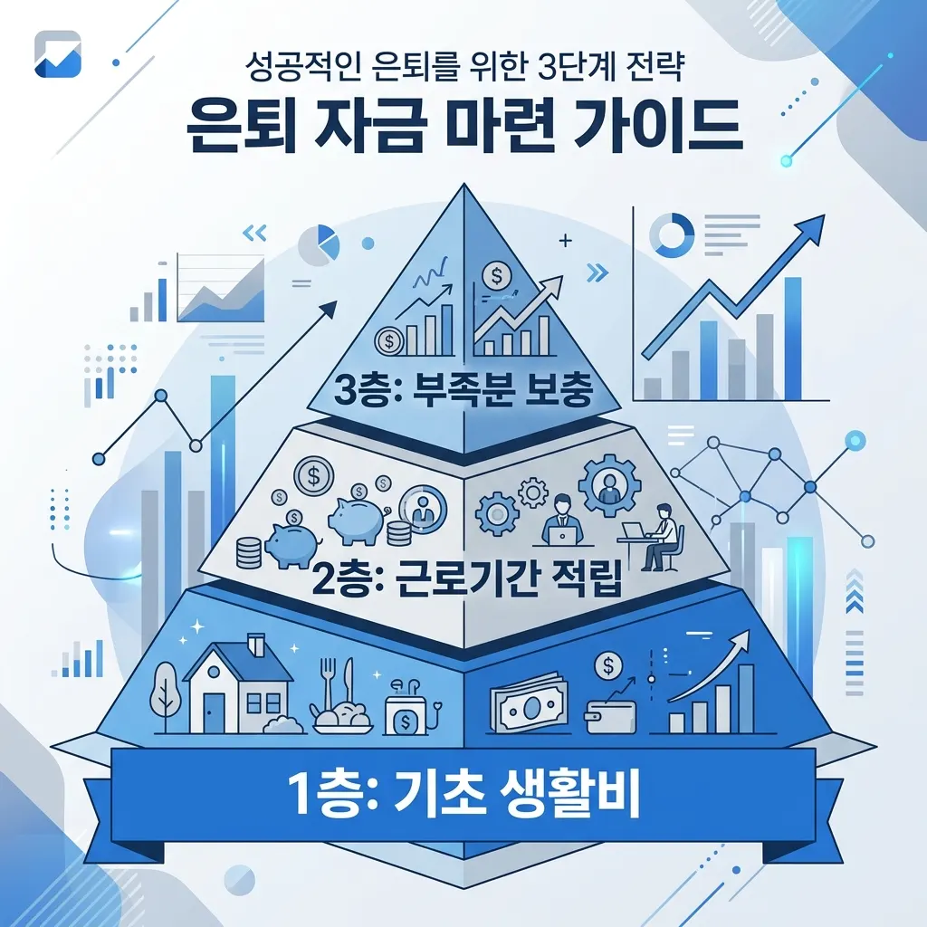 국민연금 퇴직연금 개인연금 3층 연금 구조를 쌓아 노후 현금흐름을 만드는 도식