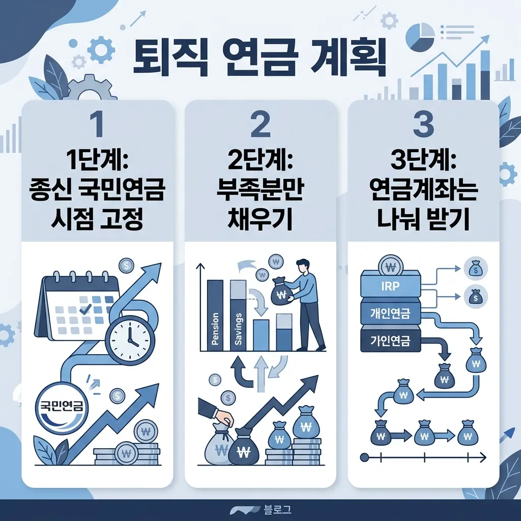 연금 인출 순서를 일반 과세 자산부터 연금계좌 순으로 배치한 단계 도식