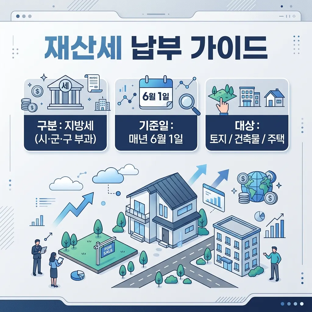 재산세 과세 기준일 6월 1일과 지방세 개념을 정리한 도식