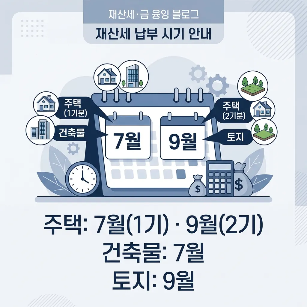 주택 7월 9월 분할과 건축물 토지 납부 시기를 비교한 달력형 도식