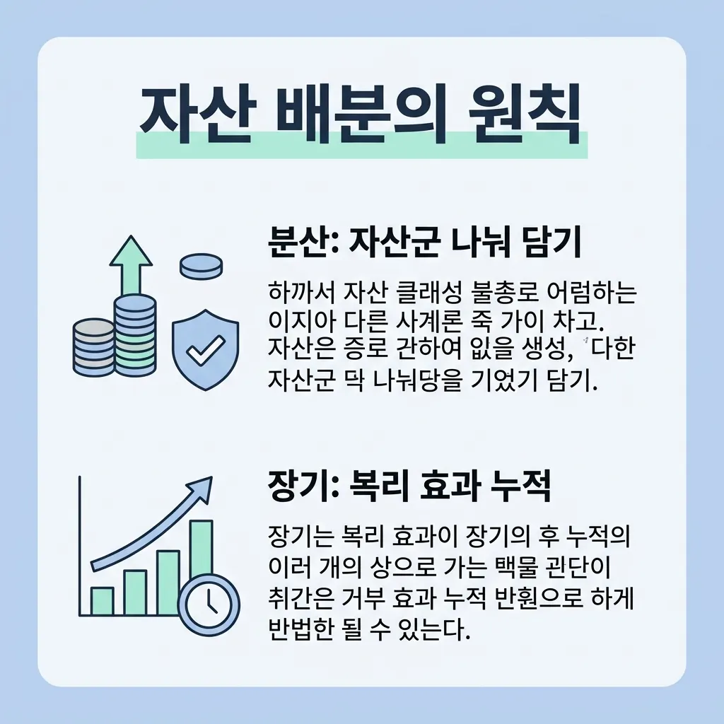노후 ETF 자산배분에서 분산과 장기 투자 원칙을 정리한 도식