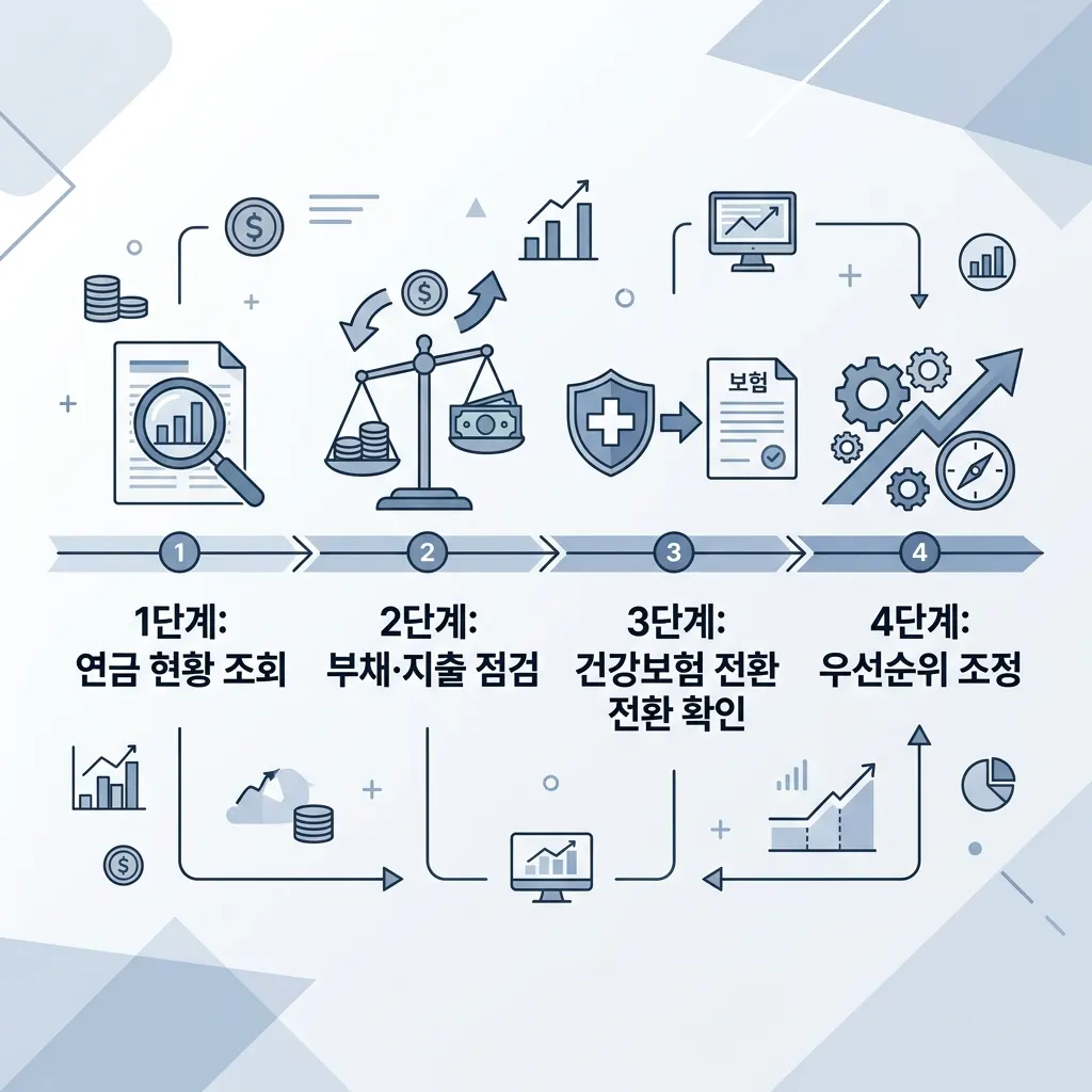 은퇴 준비 점검 4단계인 연금 조회 부채 점검 건강보험 확인 우선순위 조정