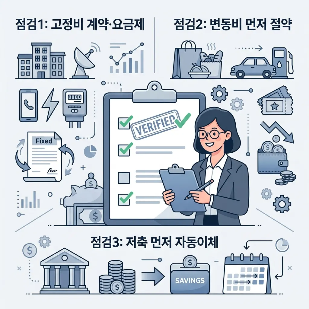 1인 가구 생활비 예산 관리 점검 체크리스트를 정리한 이미지