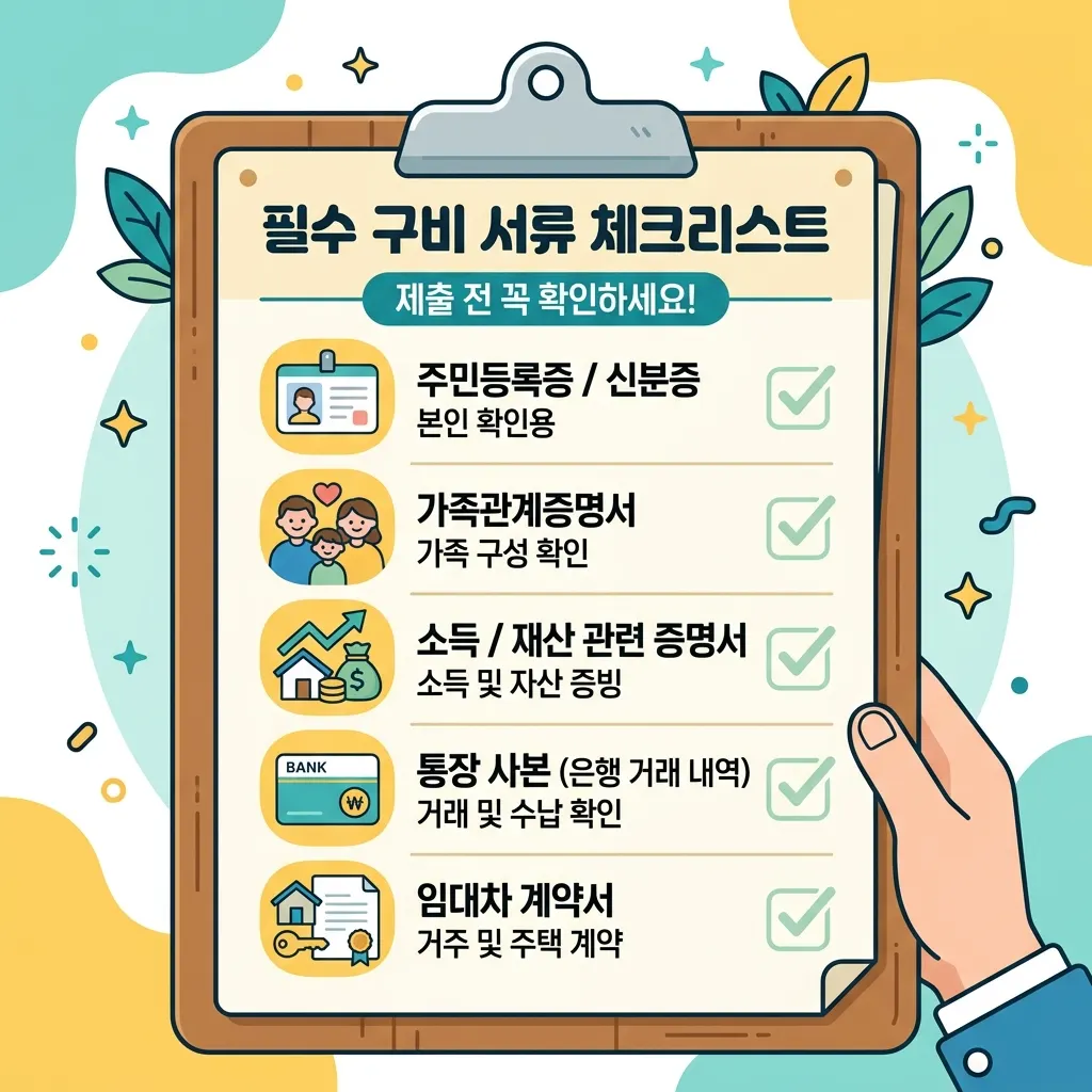 한부모가정 지원금 신청에 필요한 서류 목록을 정리한 체크리스트 이미지