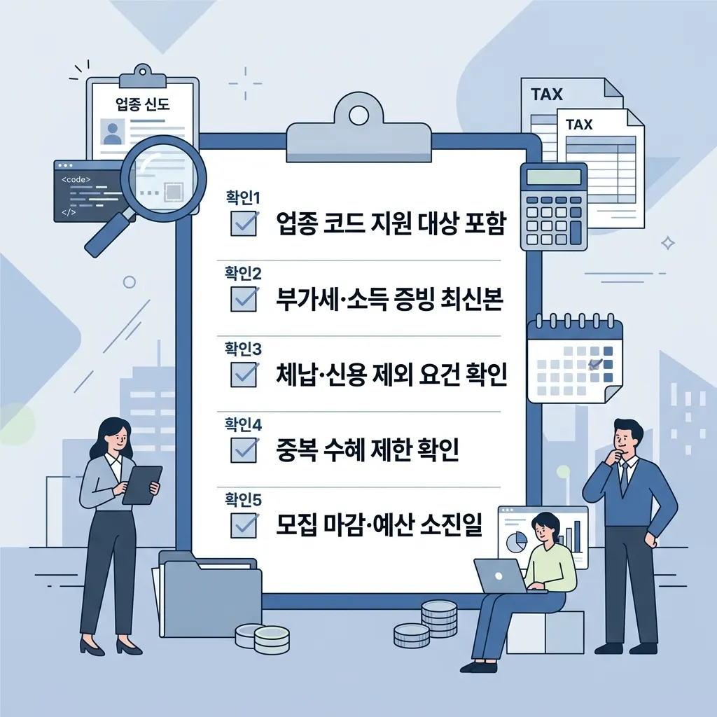 소상공인 지원금 신청 전 점검할 서류와 확인 항목 체크리스트 도식