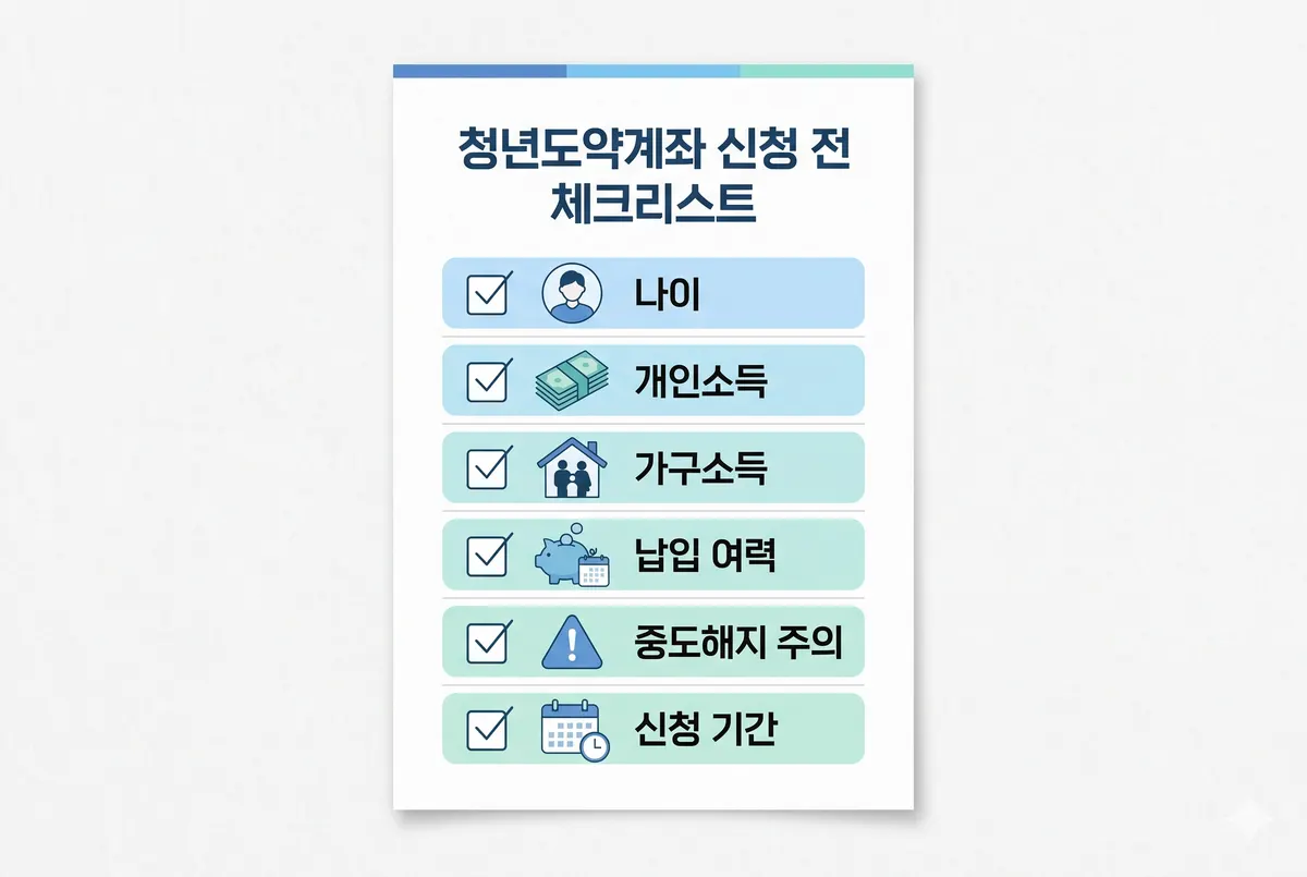 청년도약계좌 신청 전 확인할 체크리스트 항목을 정리한 이미지
