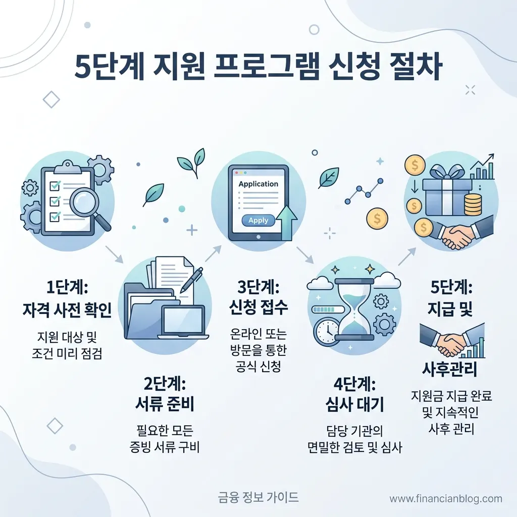 복지로 또는 주민센터를 통한 청년 월세 지원 신청 5단계 절차 도식